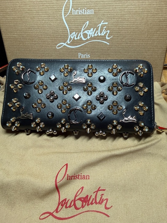 Christian Louboutin Handbags - Christian Louboutin Black Leather Studded Zip-Around Wallet
